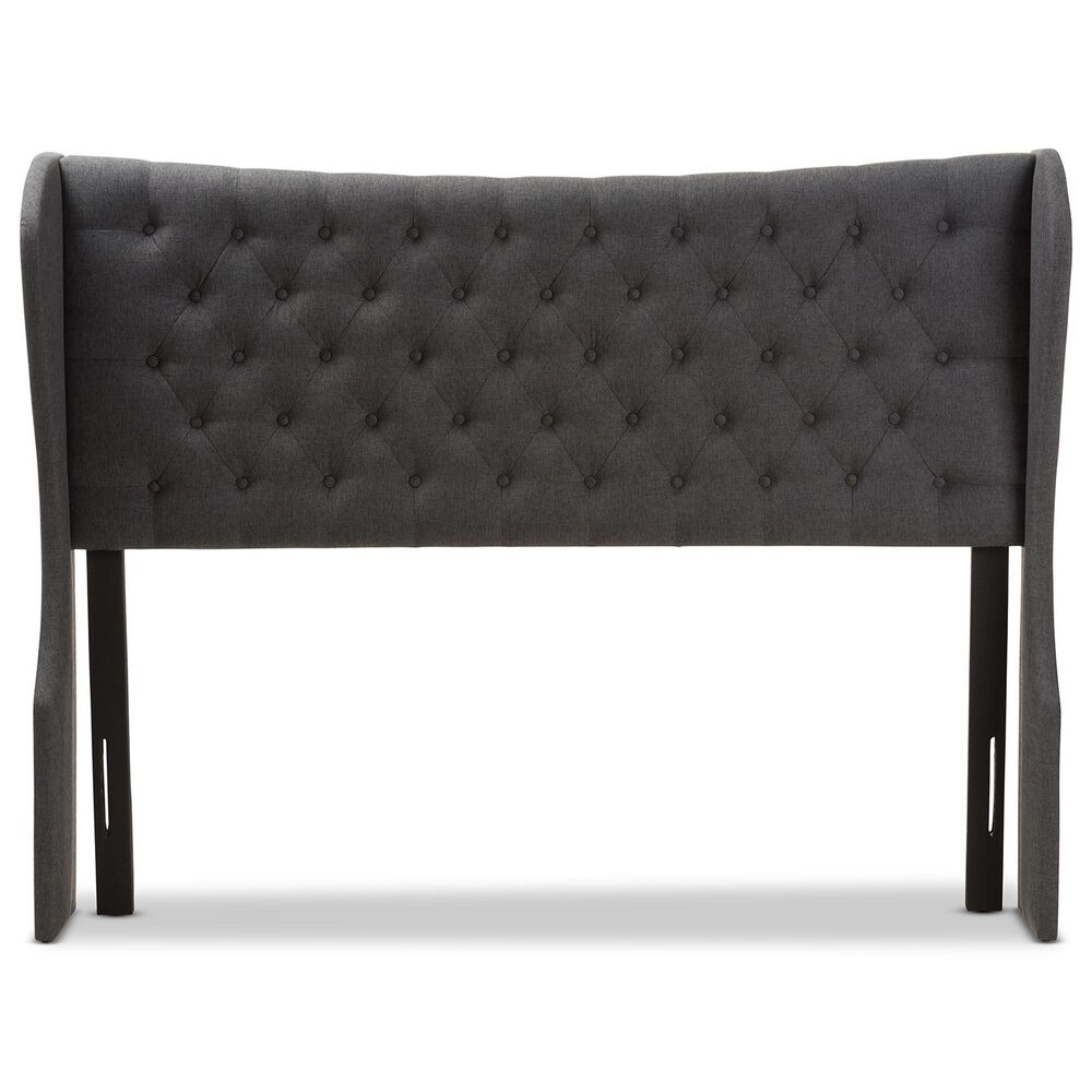 Baxton Studio Cadence King Wingback Headboard in Dark Grey, , large