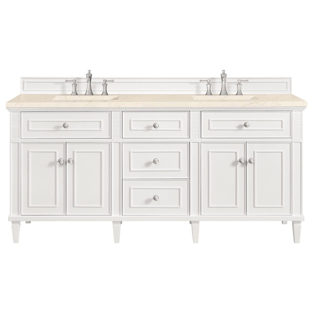 James Martin Vanities Lorelai 72&quot; Double Vanity in Bright White with 3 cm Eternal Marfil Quartz Top, , large