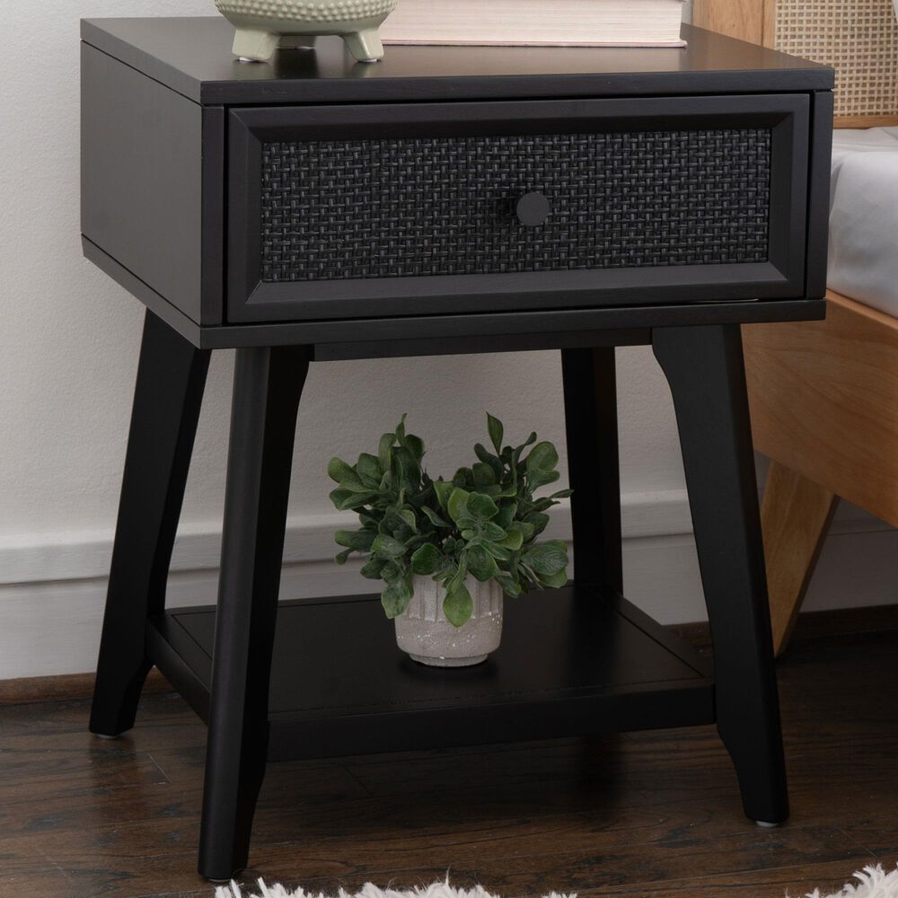 Linon Home Decor Catlett Side Table Nightstand in Matte Black, , large