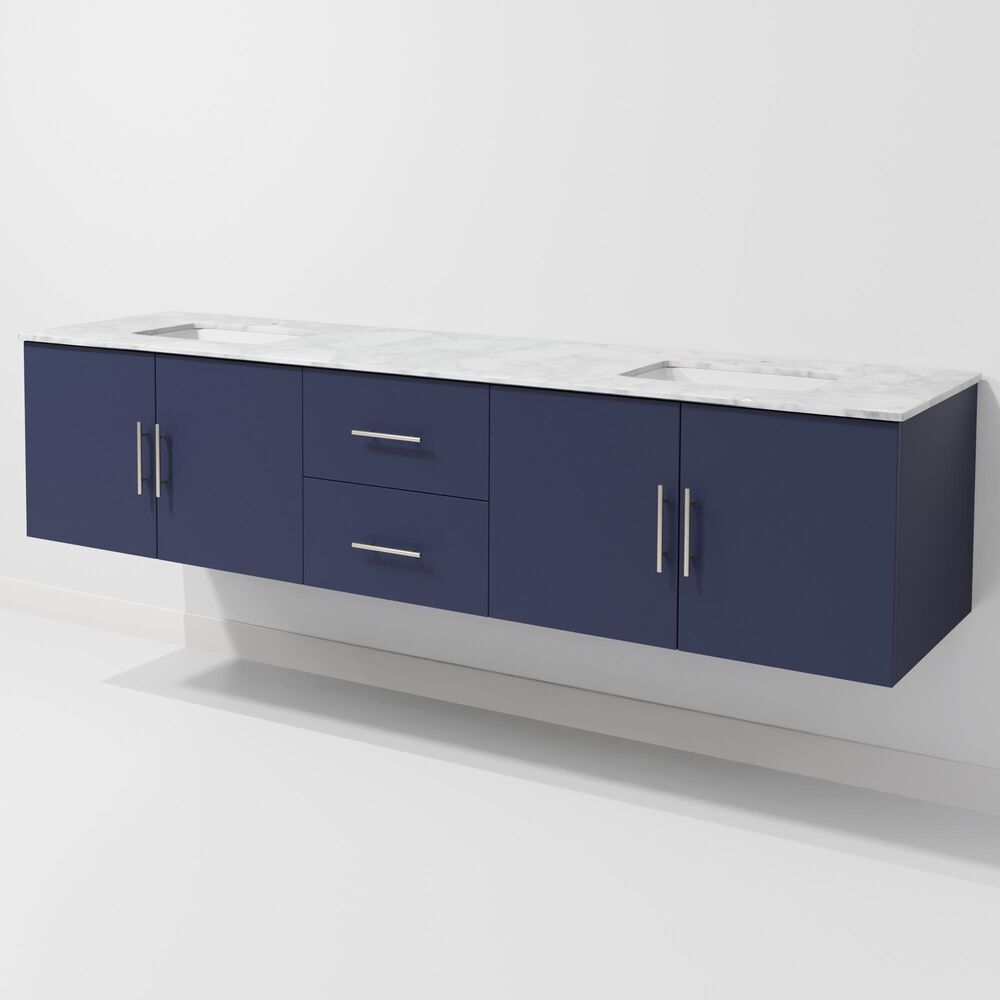 Lexora Home Geneva 80" Double Bathroom Vanity in Navy Blue with 2 cm White Carrara Marble Top and Rectangular Sinks, , large