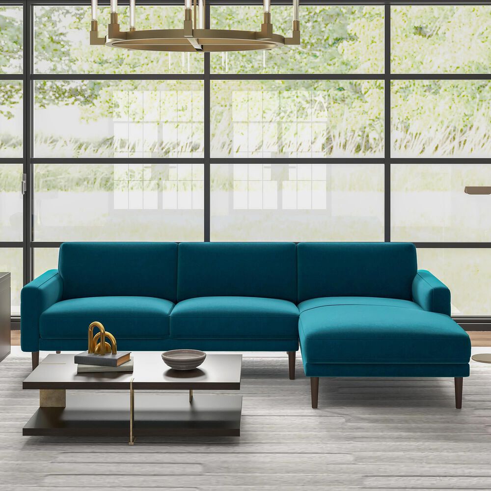 Interlochen 2-Piece Right Facing Sofa Chaise in Teal Velvet, , large