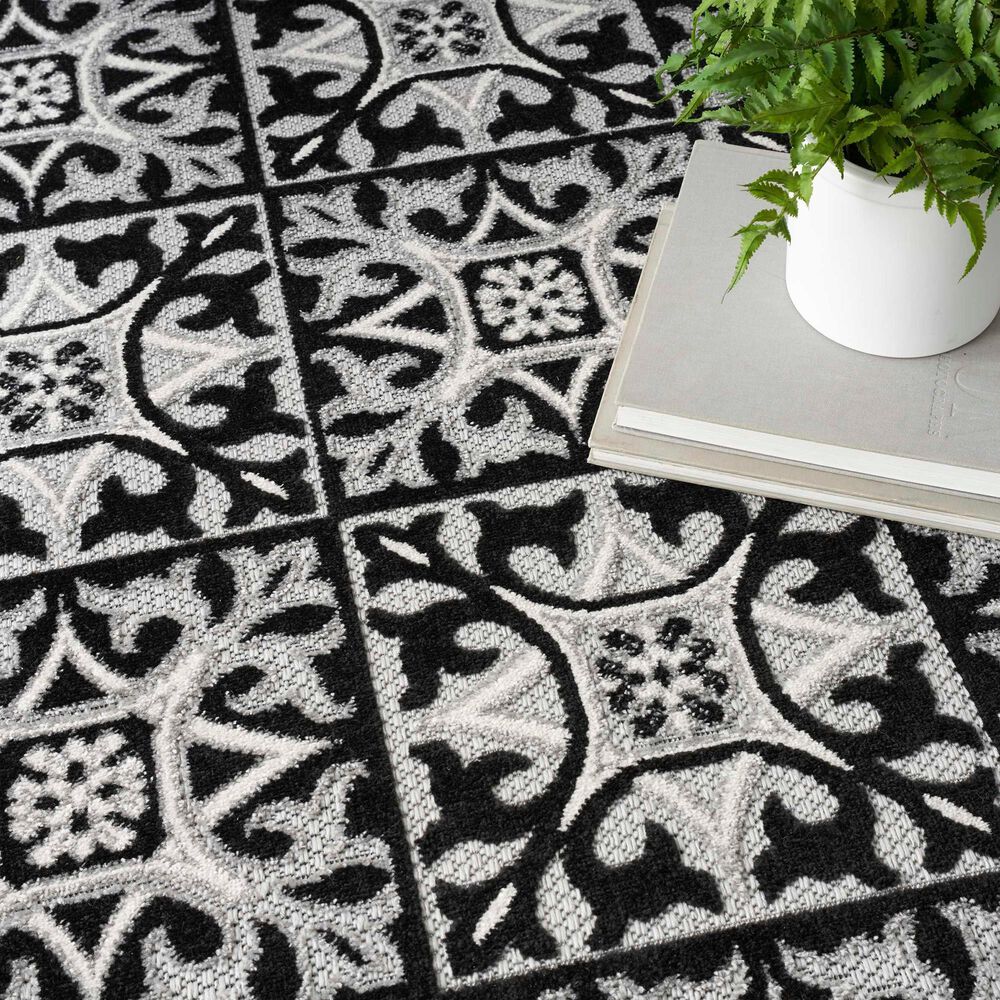 Nourison Aloha 5&#39;3&quot; x 7&#39;5&quot; Black White Indoor/Outdoor Area Rug, , large