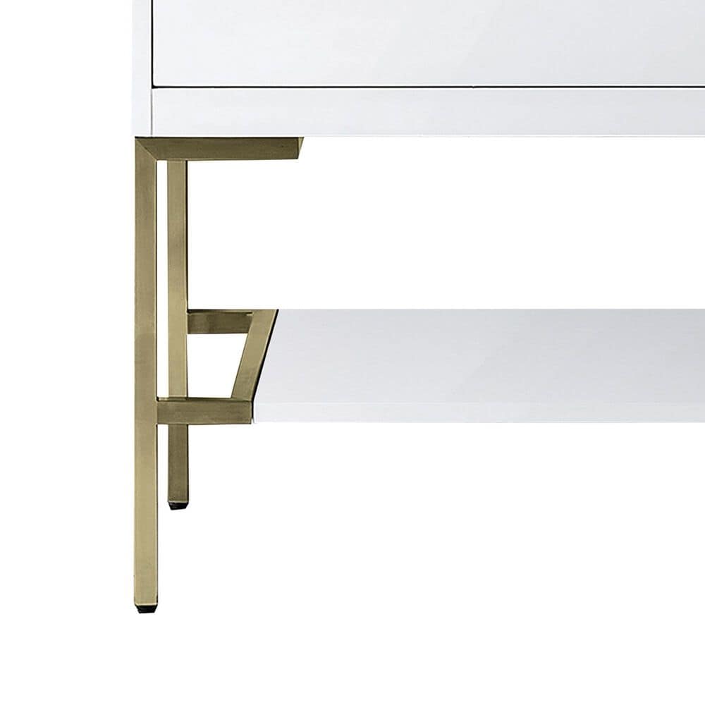 James Martin Mantova 35.4&quot; Single Bathroom Vanity in Glossy White and Champagne Brass with 2 cm Glossy White Solid Surface Top and Rectangular Sink, , large
