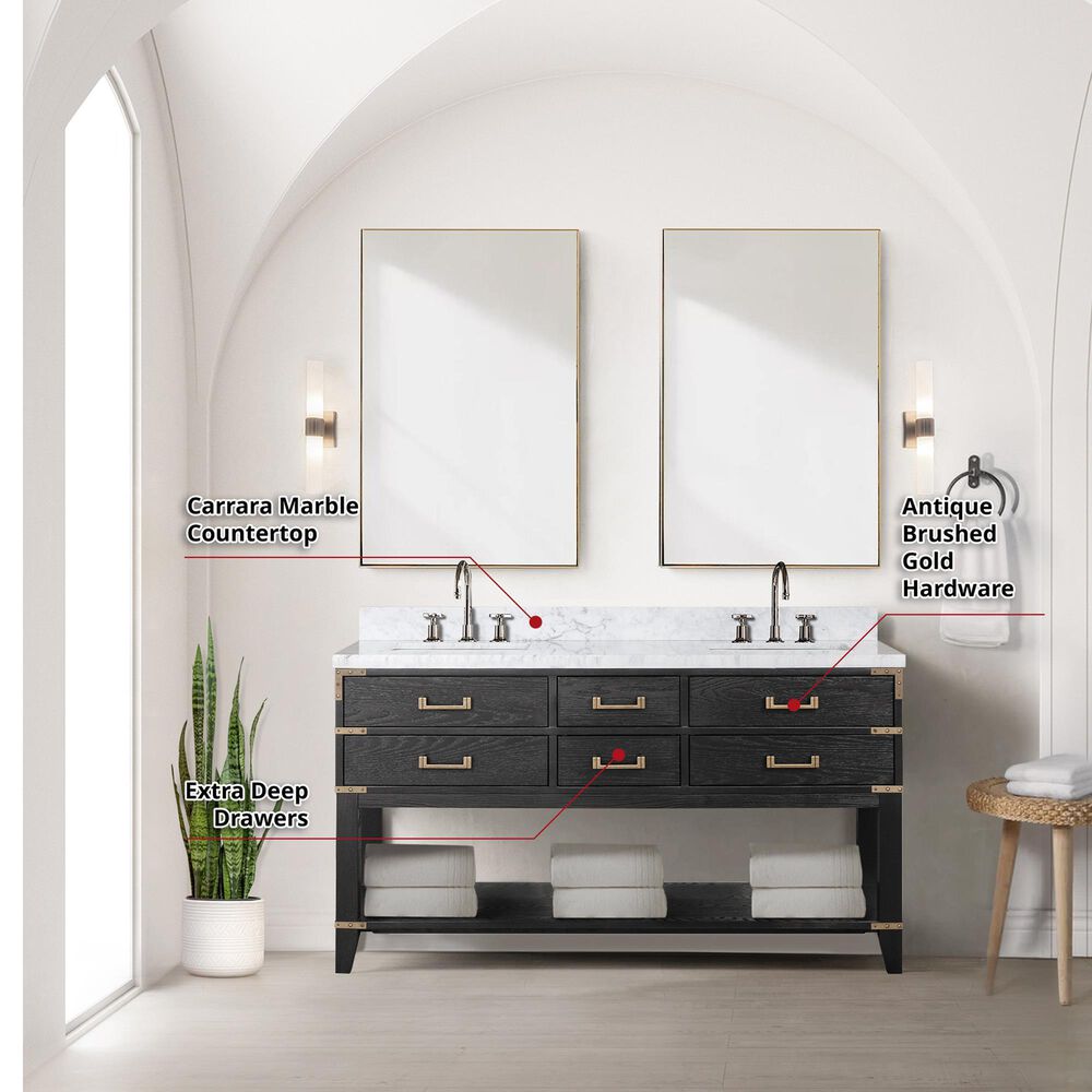 Lexora Home Norwalk 60&quot; Double Bathroom Vanity in Black Oak with White Cultured Marble Top  and Rectangle Sink, , large