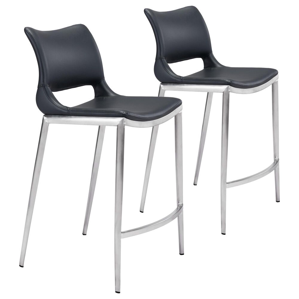 Zuo Modern Ace Counter Stool in Black and Silver (Set of 2), , large