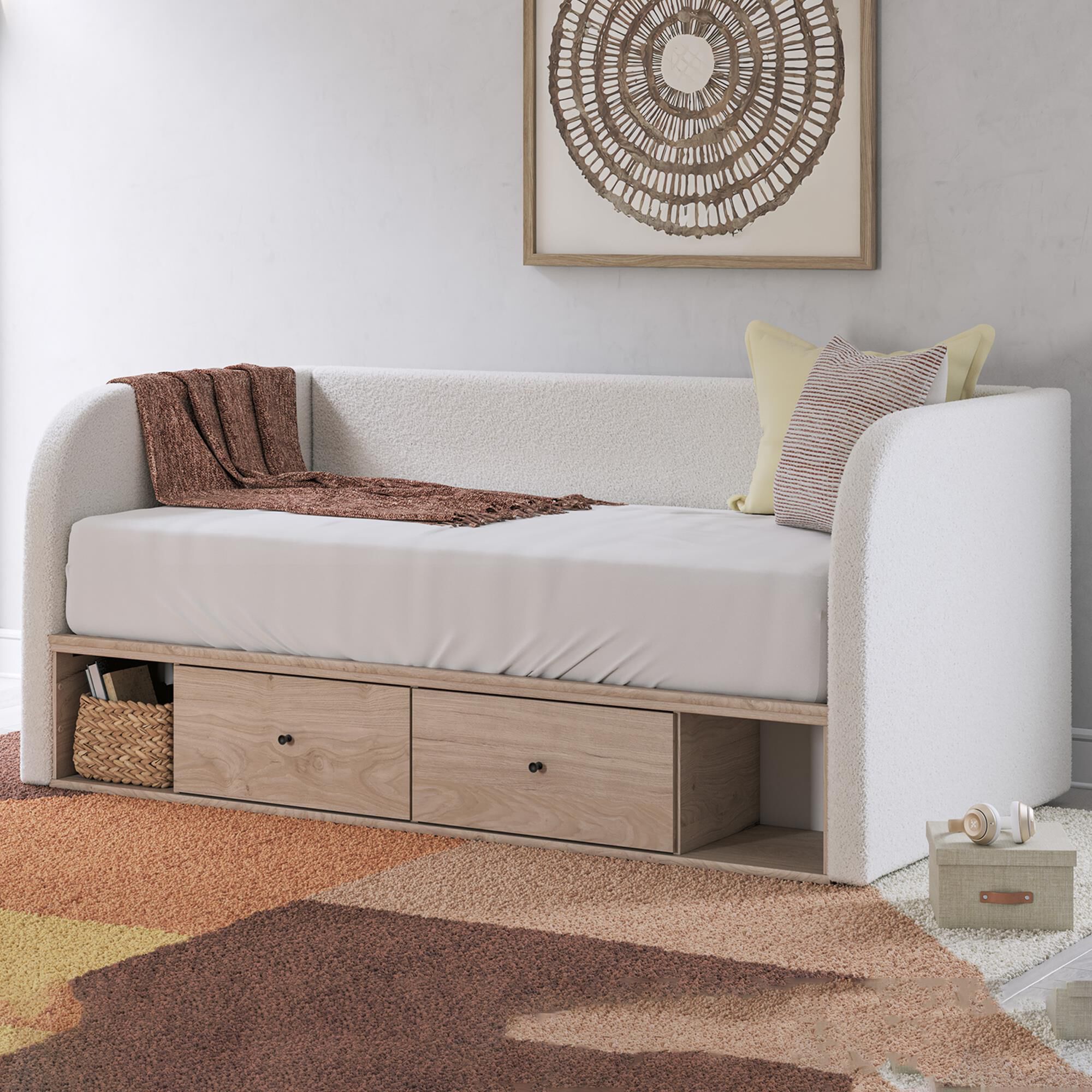 Ashley Arloster Twin Upholstered Day Bed with Storage in White
