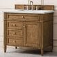James Martin Vanities Brittany 36" Single Bathroom Vanity in Saddle Brown with 3 cm Ethereal Noctis Quartz Top and Rectangular Sink, , large
