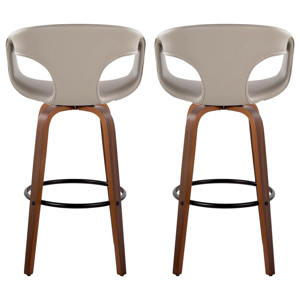 LumiSource Curva 30" Swivel Barstool with Light Grey Upholstery in Walnut and Black (Set of 2), , large