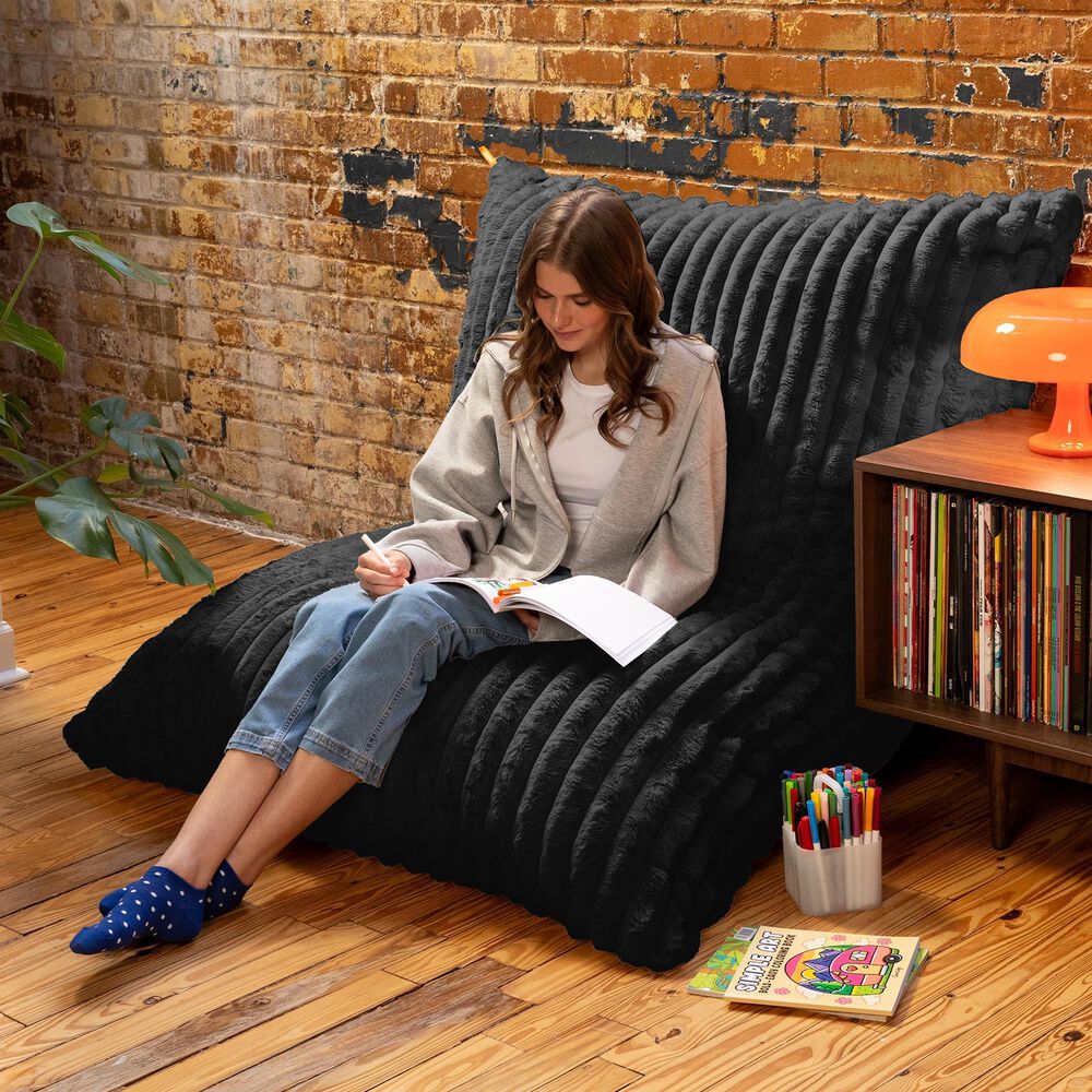 Jaxx Saxx Mondo Fur Bean Bag Rocking Chair in Black, , large