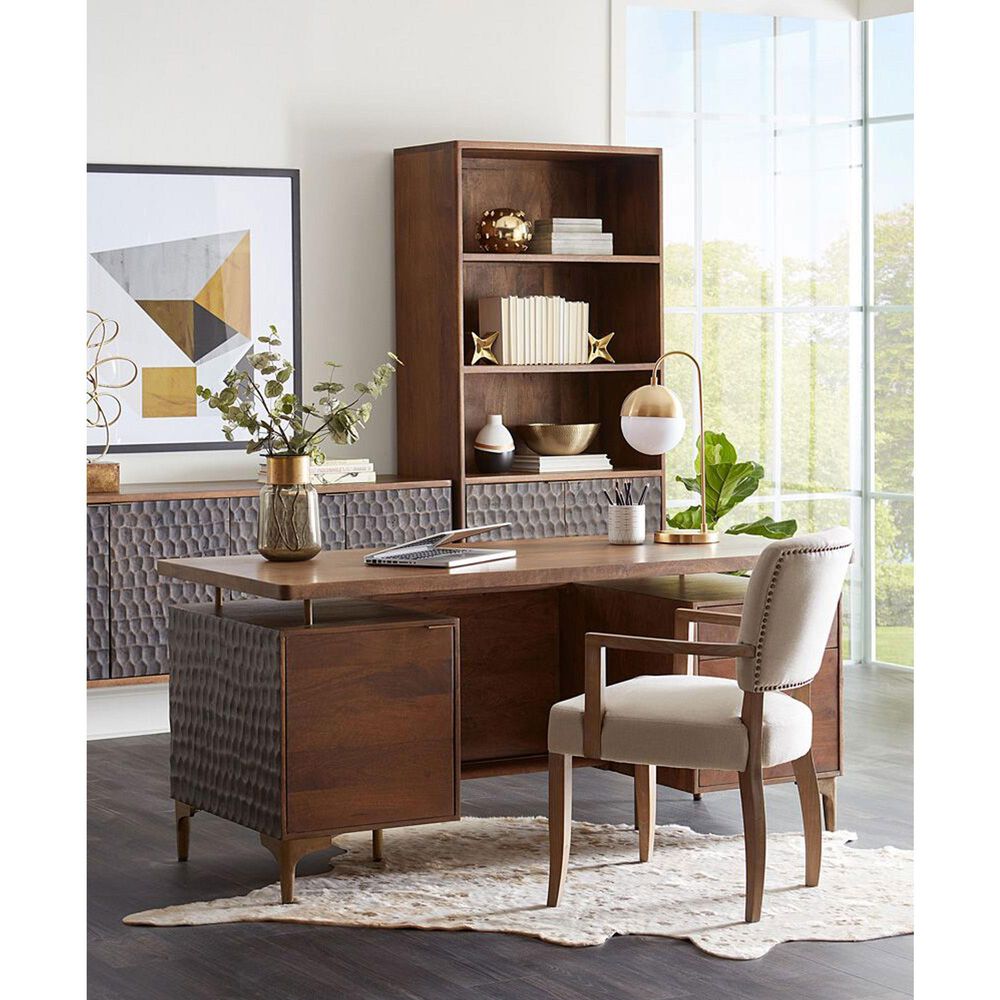 Home Trends &amp; Design Santa Cruz 3-Shelf Bookcase in Walnut and Antique Gold, , large