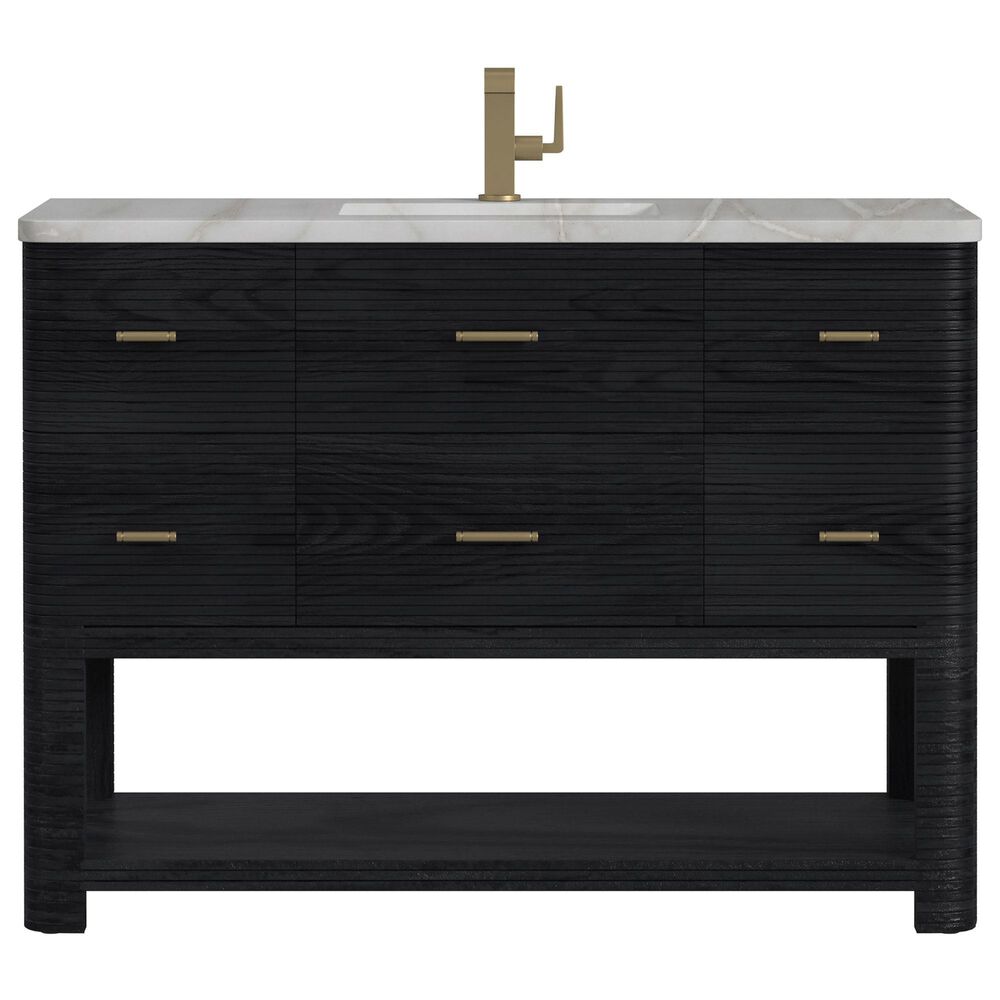 James Martin Vanities Lucian 48" Single Bathroom Vanity in Carbon Oak with 3 cm Victorian Silver Quartz Top, Rectangular Sink and FreePower Wireless Charger, , large