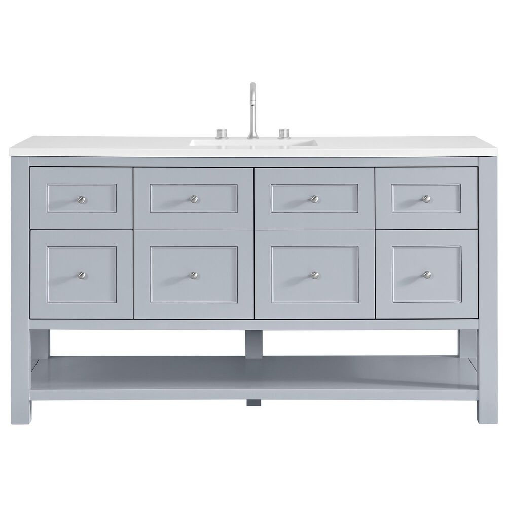 James Martin Vanities Breckenridge 60" Single Bathroom Vanity in Serenity Blue with 3 cm White Zeus Quartz Top and Rectangular Sink, , large