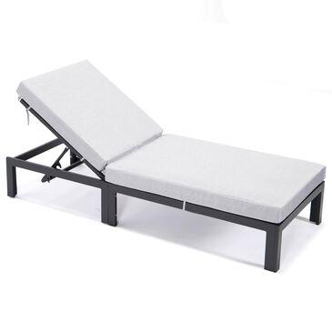 Leisuremod Chelsea Patio Chaise Lounge Chair with Light Grey Cushion in Black, , large