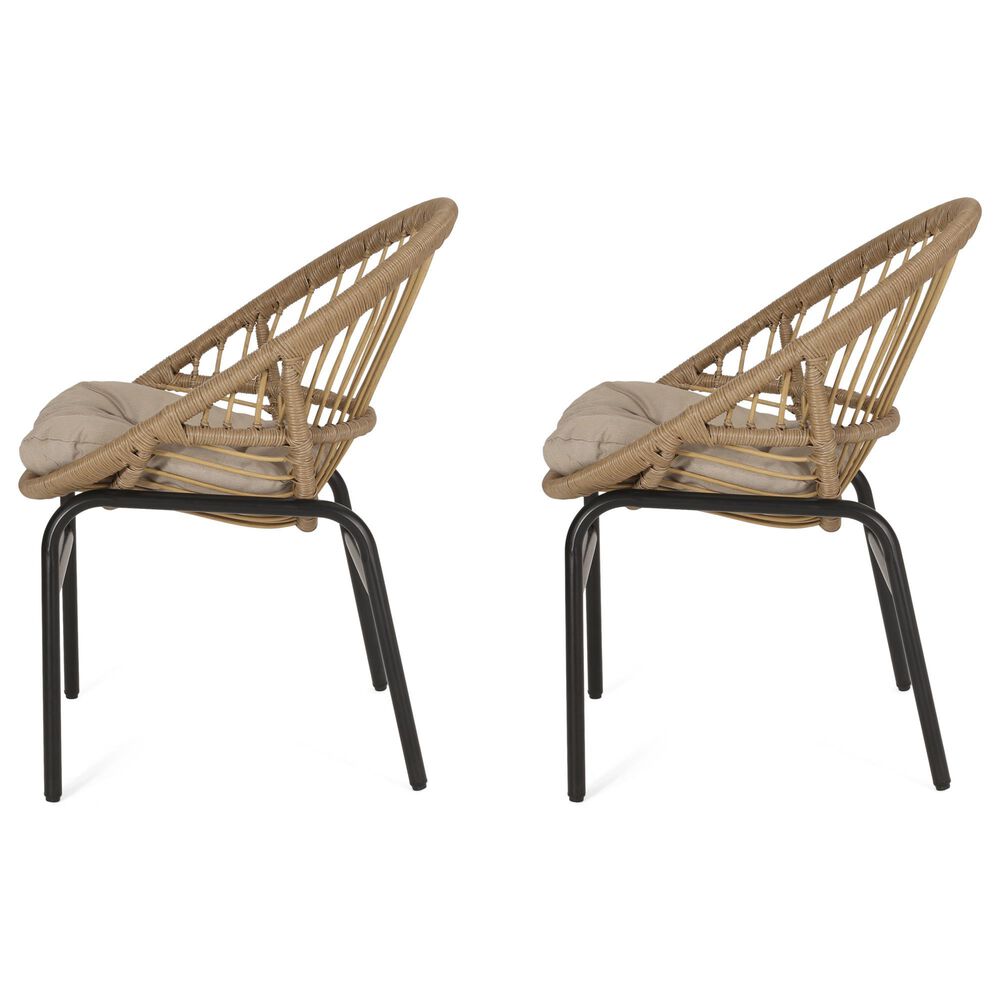 Hearth and Haven Edgar Outdoor Dining Chair with Beige Cushions in Brown &#40;Set of 2&#41;, , large