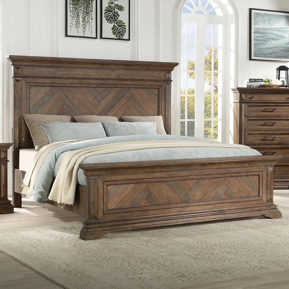 New Heritage Mar Vista King Panel Bed in Brushed Walnut with USB Ports, , large