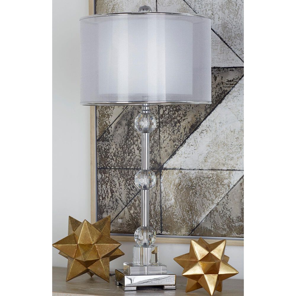 Maple and Jade Glam Table Lamp with White Drum Shade in Silver and Clear, , large