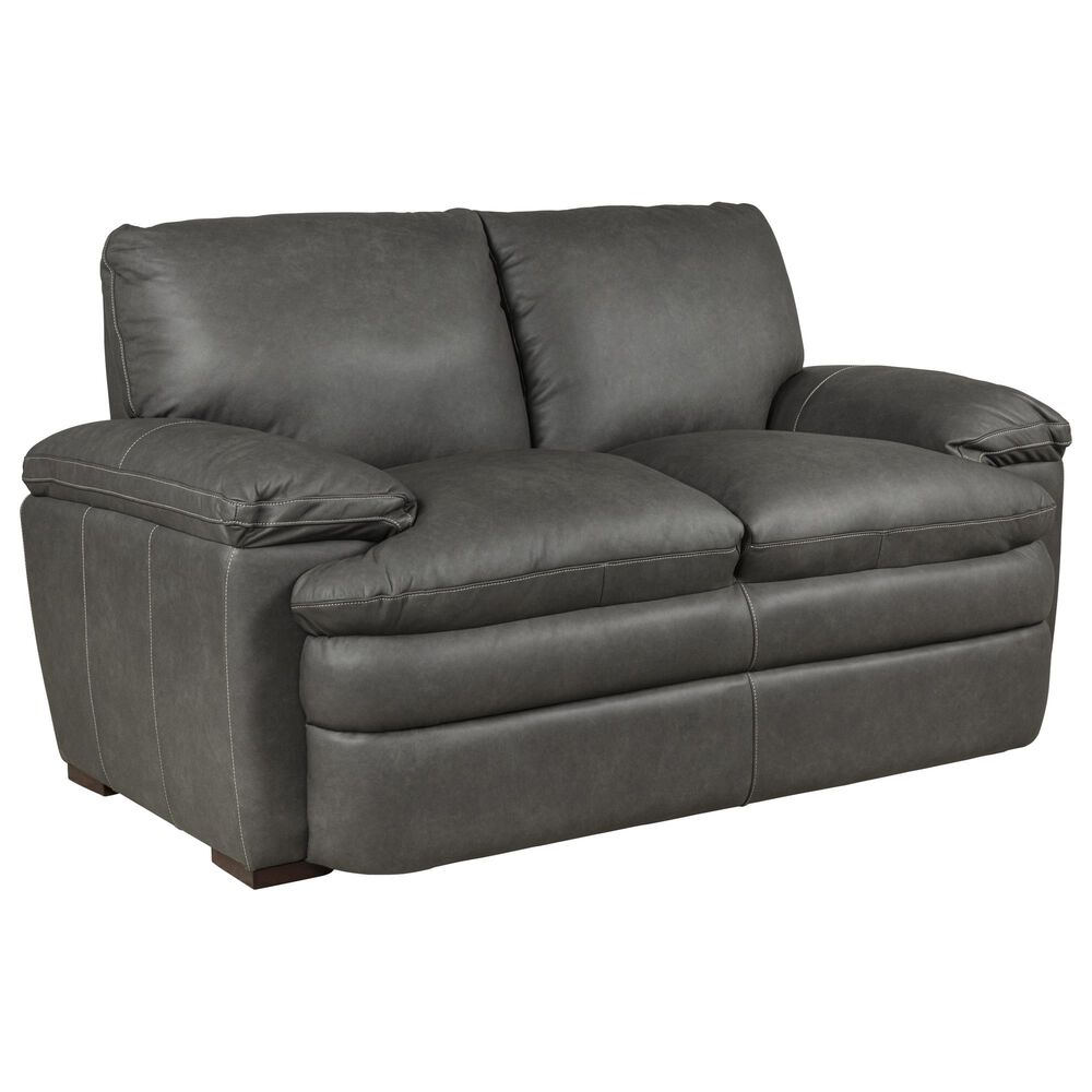 Superb Leather Leather Stationary Loveseat in Oslo Dark Grey, , large