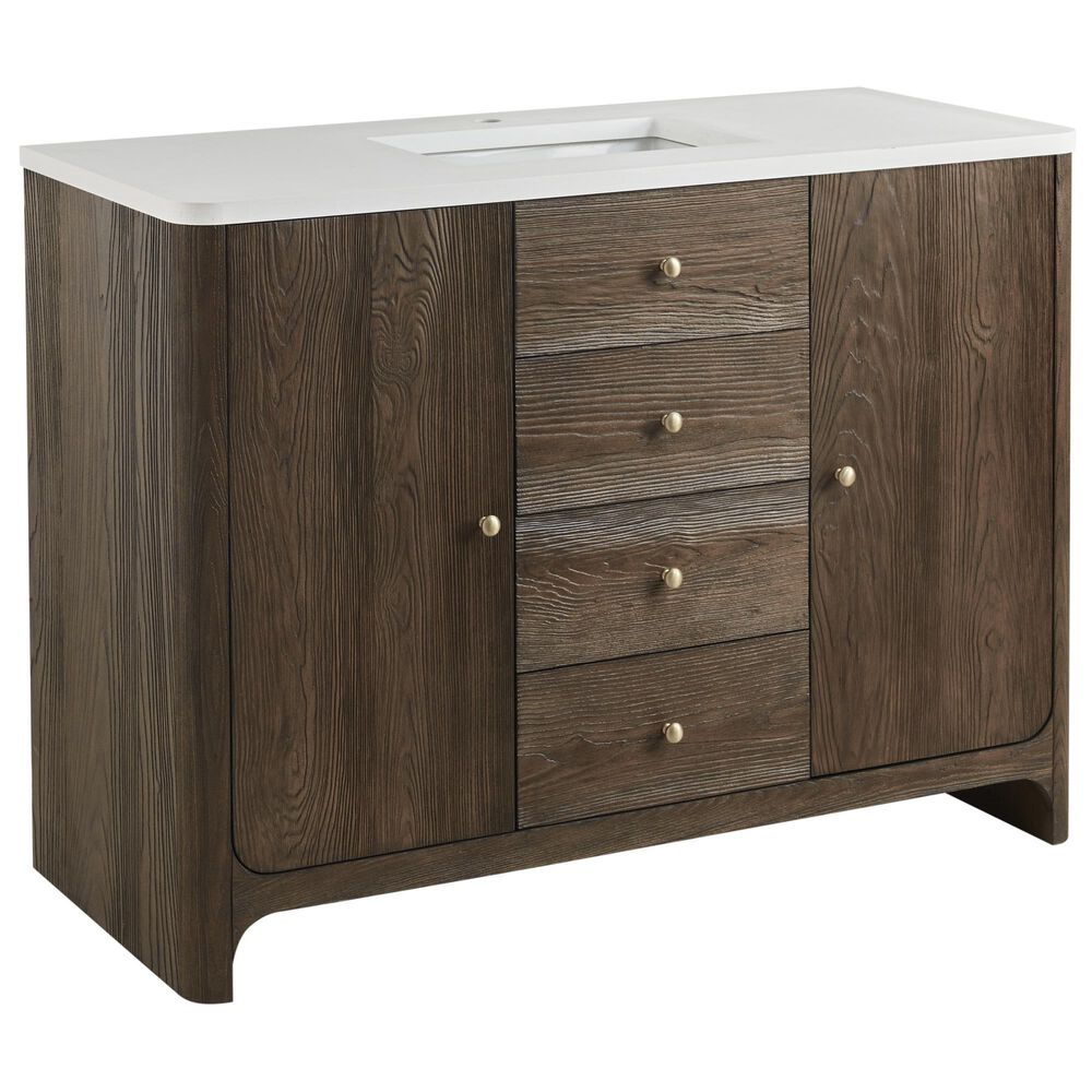 James Martin Vanities Gracyn 48" Single Bathroom Vanity in Sable with 3 cm White Zeus Quartz Top and Rectangular Sink, , large