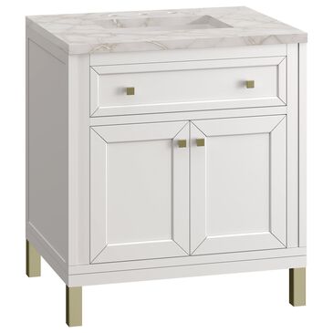 James Martin Vanities Chicago 30" Single Bathroom Vanity in Glossy White with 3 cm Victorian Silver Quartz Top and Rectangular Sink, , large