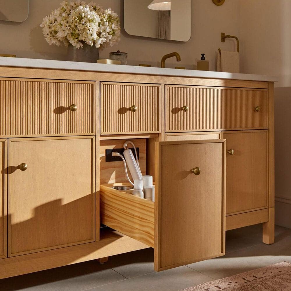 Kohler Malin 72" Double Bathroom Vanity in White Oak with 3 cm White Quartz Top and Rectangular Sinks, , large