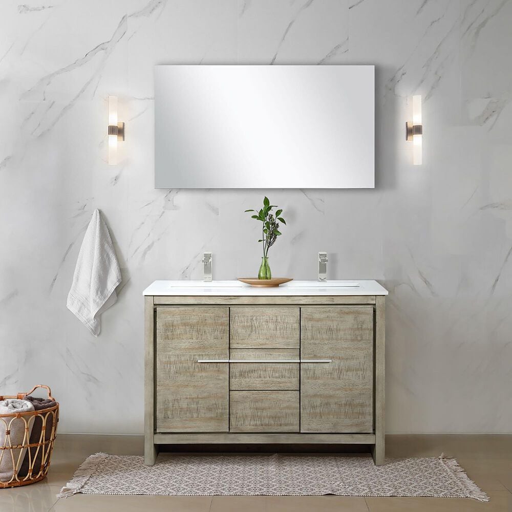 Lexora Home Lafarre 48&quot; Double Bathroom Vanity in Rustic Acacia with 2 cm White Quartz Top and Rectangular Sinks, , large