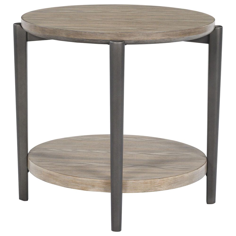 Ashley Dyonton Round End Table in Light Grayish Brown and Gunmetal, , large