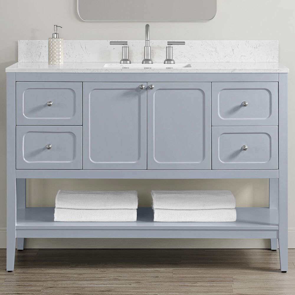 37B Ravello 48" Single Bathroom Vanity Cabinet in Soft Blue with Marble Top and Backsplash, , large