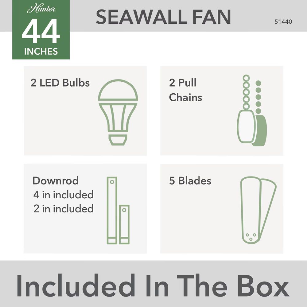 Hunter Seawall 44&quot; Outdoor Ceiling Fan with LED Lights in Matte Silver, , large