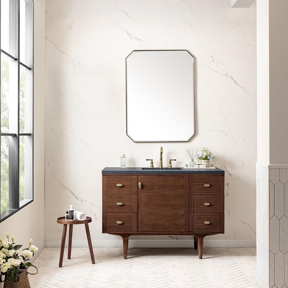 James Martin Vanities Amberly 48&quot; Single Bathroom Vanity in Walnut with 3 cm Charcoal Soapstone Quartz Top and Rectangular Sink, , large