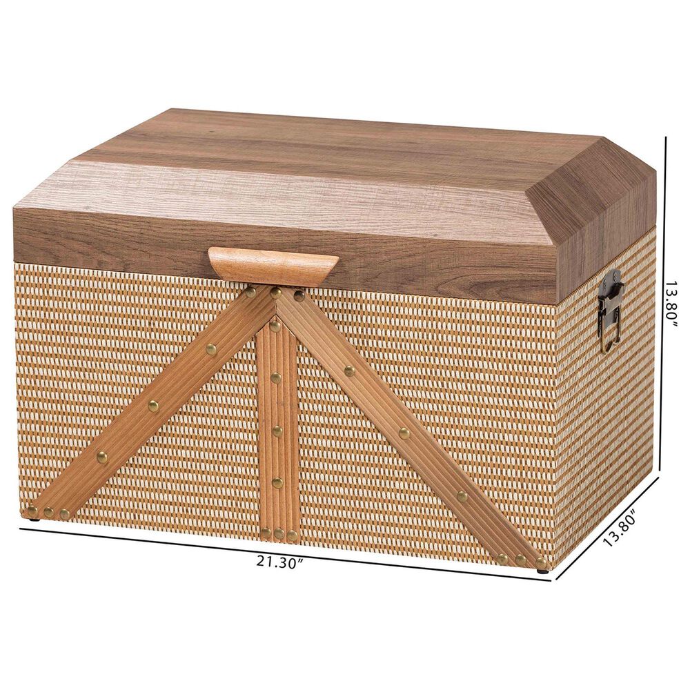 Baxton Studio Kande Storage Trunk with Hinged Top in Light Brown, Walnut and Bronze, , large