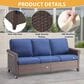 Sunwell Garden 32"H 3-Seater Outdoor Sofa with Wide Armrests and Navy Cushion in Brown, , large