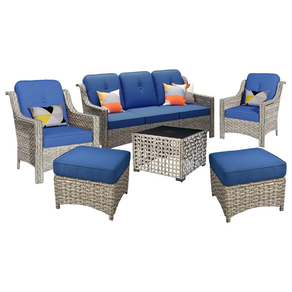 HOMLUX 6-Piece Patio Conversation Set with Coffee Table in Navy Blue, , large