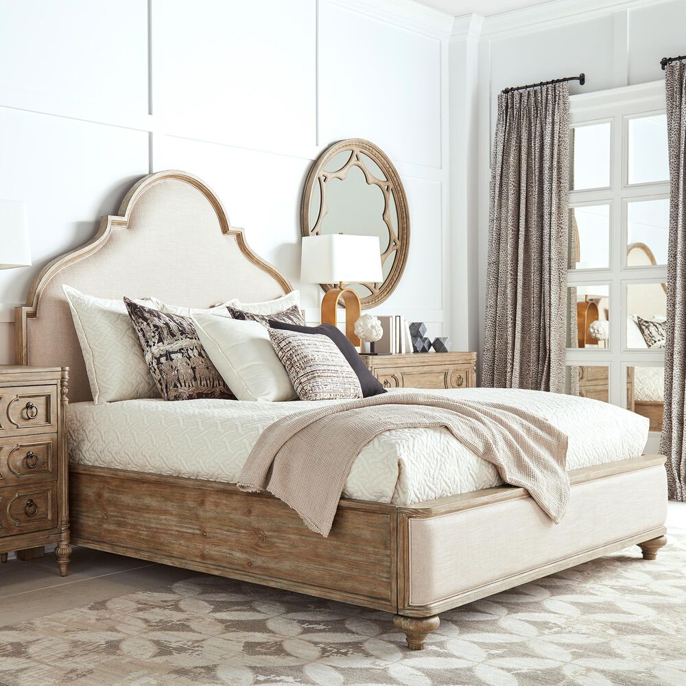Vantage Architrave King Upholstered Bed in Almond Rustic Pine, , large