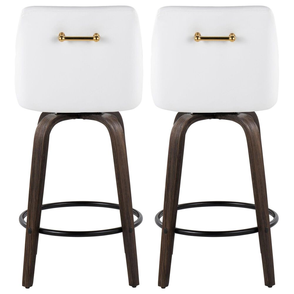LumiSource Hannah Swivel Counter Stool with White Faux Leather Upholstery in Walnut and Black (Set of 2), , large