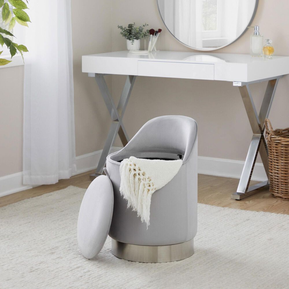 Lumisource Marla Vanity Stool with Silver Upholstered in Chrome, , large