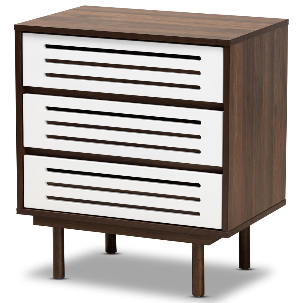 Baxton Studio Meike 3 Drawer Nightstand in Walnut/White, , large