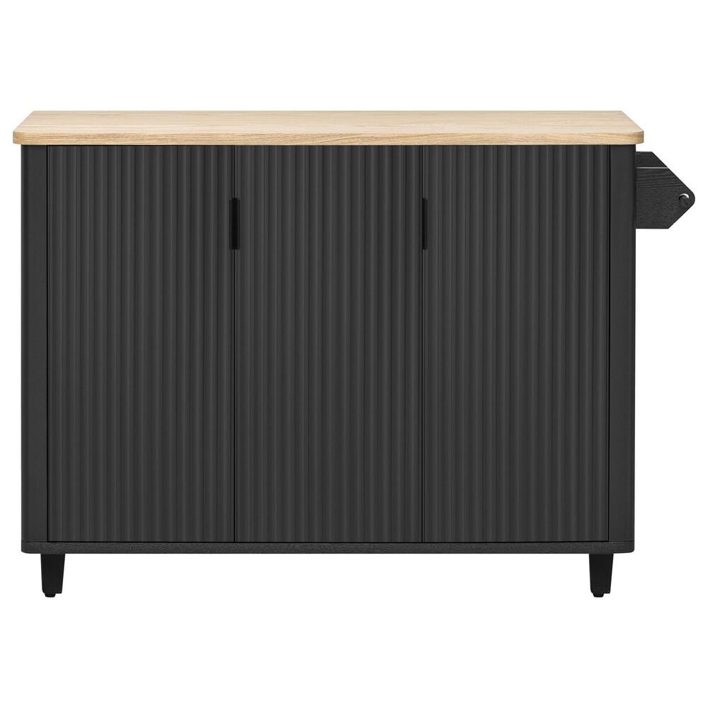 HOMLUX 51" Fluted Kitchen Island with Drop Leaf in Black Ash, , large