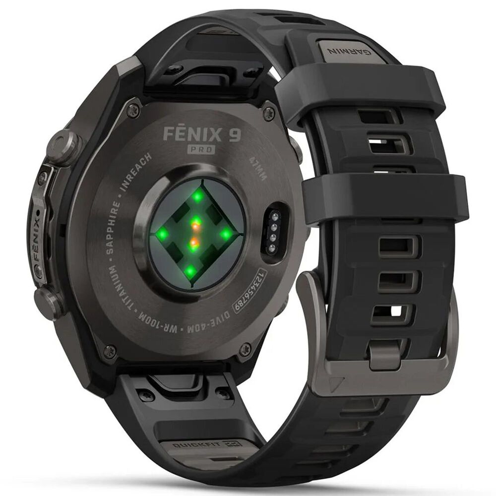 Garmin fenix 9 Pro Smartwatch 47mm Carbon Gray DLC Titanium with Black and Pebble Gray Silicone Band, , large