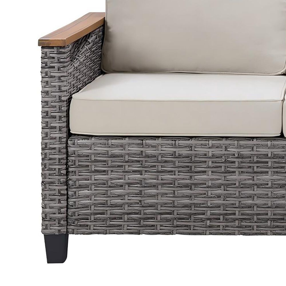 Sunwell Garden 32"H 3-Seater Outdoor Sofa with Acacia Wood Armrests and Beige Cushions in Gray, , large