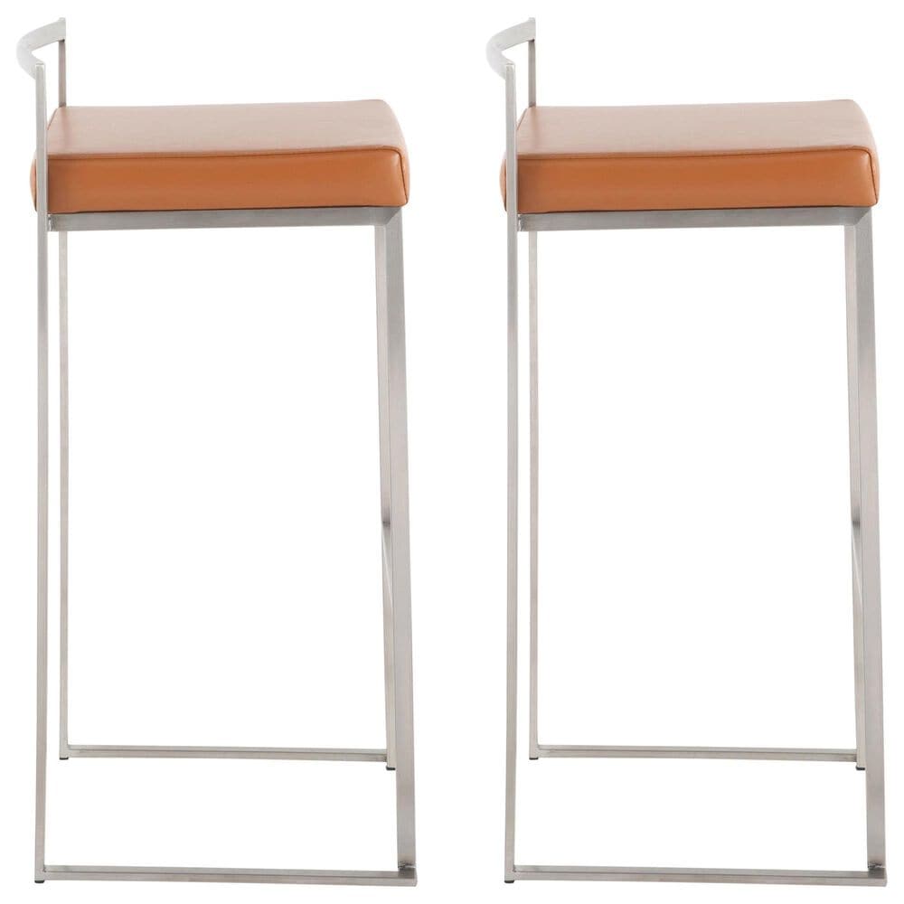 Lumisource Fuji Stackable Barstool with Camel Faux Leather in Stainless Steel &#40;Set of 2&#41;, , large