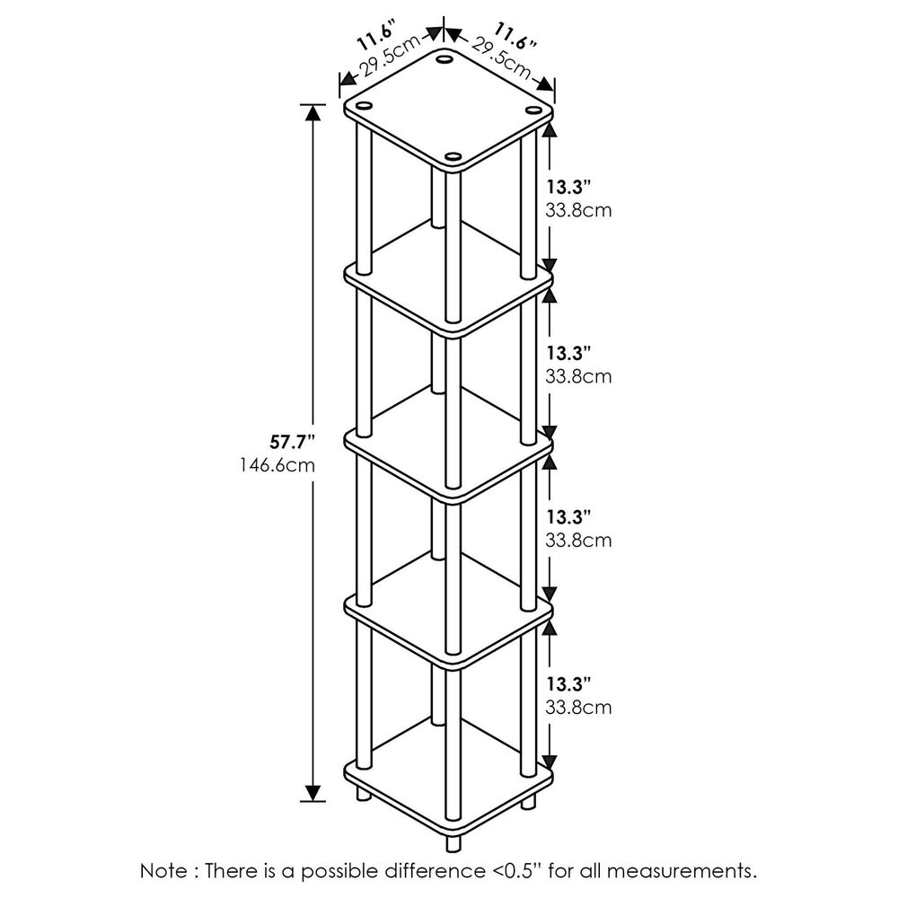 HOMLUX Turn-N-Tube 5-Tier Corner Square Display Bookshelf in Black and Grey, , large