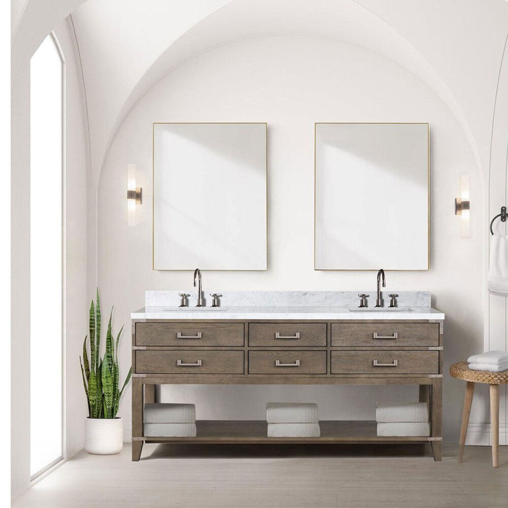 Lexora Home Norwalk 72&quot; Double Bathroom Vanity in Grey Oak with White Carrara Marble Top  and Rectangle Sink, , large