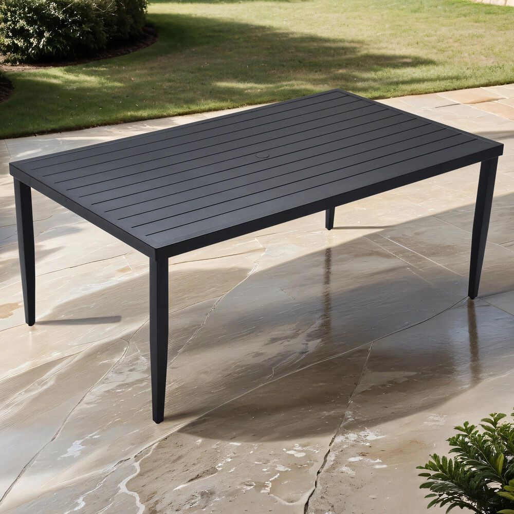 Hearth and Haven Outdoor Rectangular Dining Table with Umbrella Hole and Tapered Feet in Ember Black - Table Only, , large
