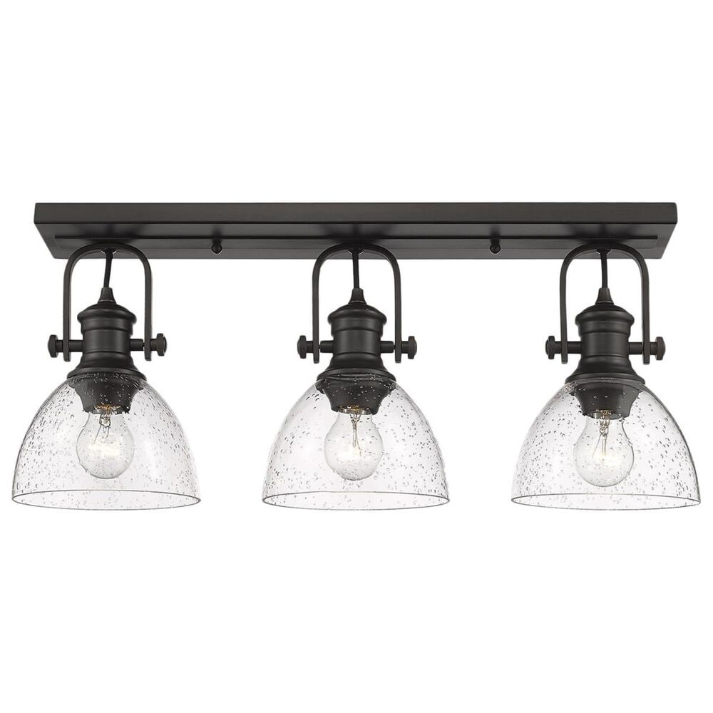 Golden Lighting Hines 3-Light Semi Flush in Rubbed Bronze with Seeded Glass, , large
