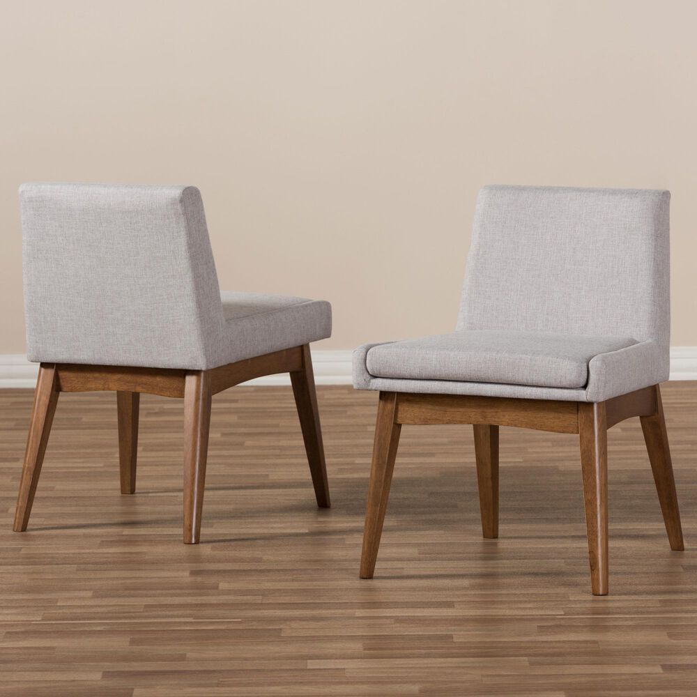 Baxton Studio Nexus Side Chair with Greyish Beige Cushion in Walnut Brown (Set of 2), , large