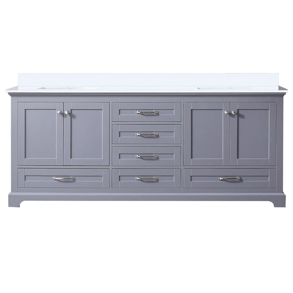 Lexora Home Dukes 80&quot; Double Bathroom Vanity in Dark grey with 2 cm White Quartz Top and Rectangular Sinks, , large