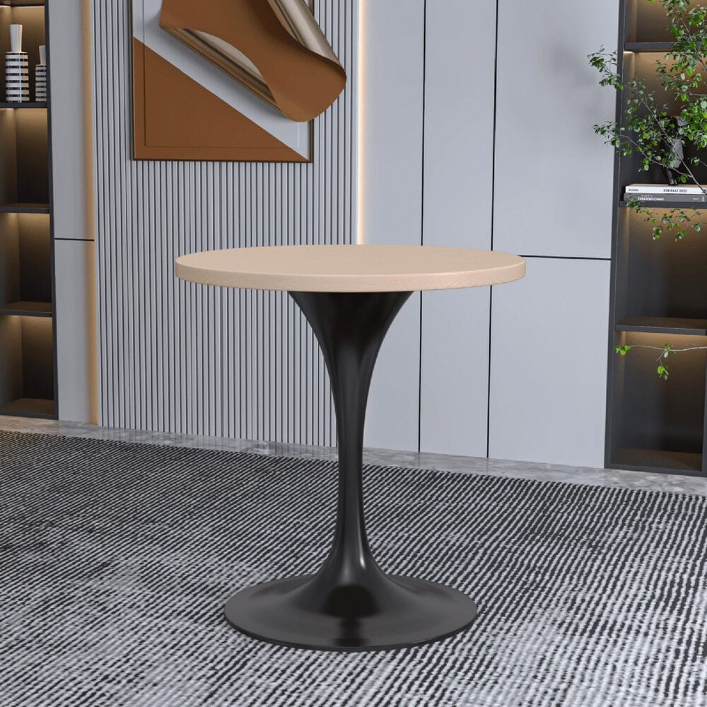 Leisuremod LeisureMod Verve Collection 27 Round Dining Table, Black Base with Light Natural Wood MDF Top, , large