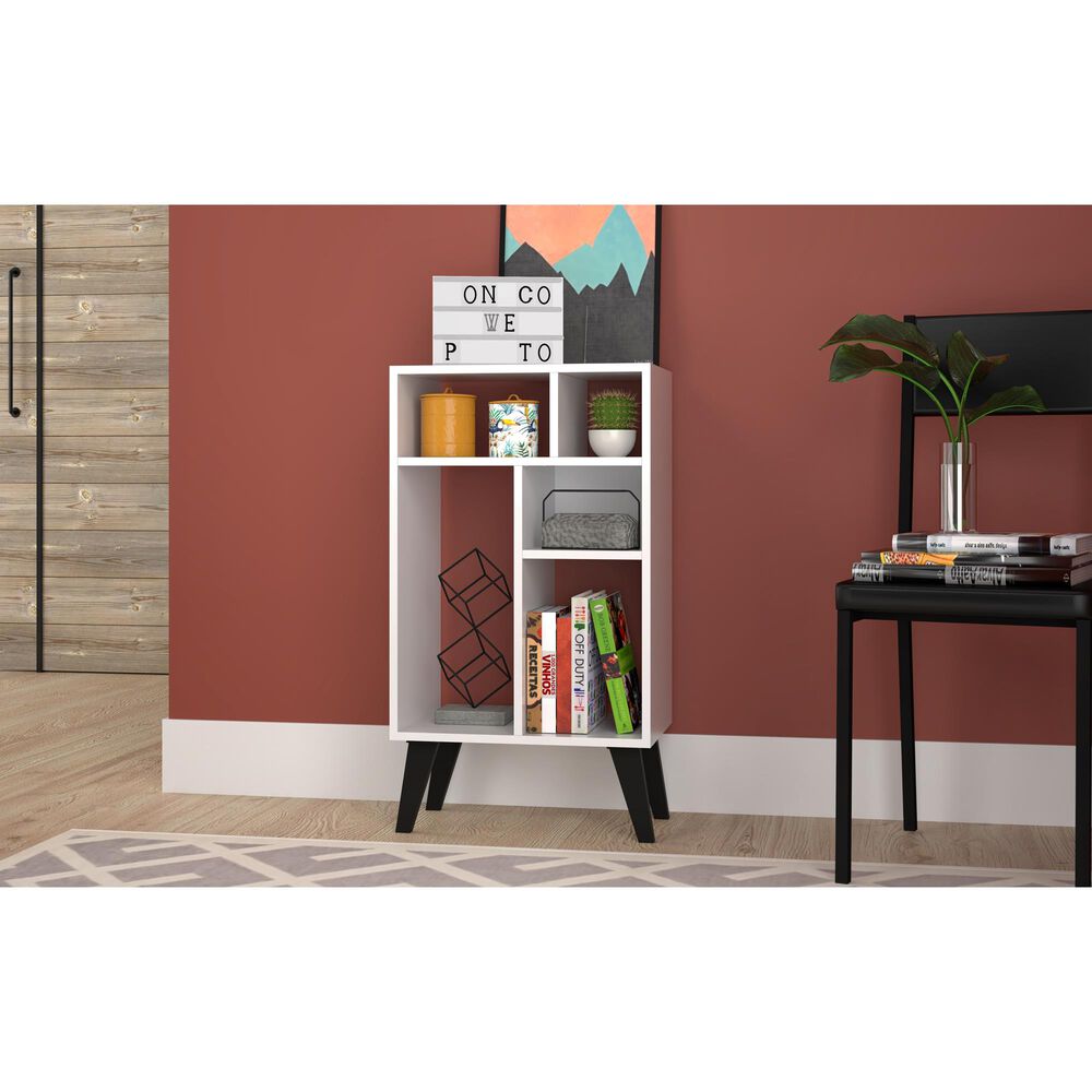 Dayton Warren 5-Shelf Bookcase in White/Black Feet, , large