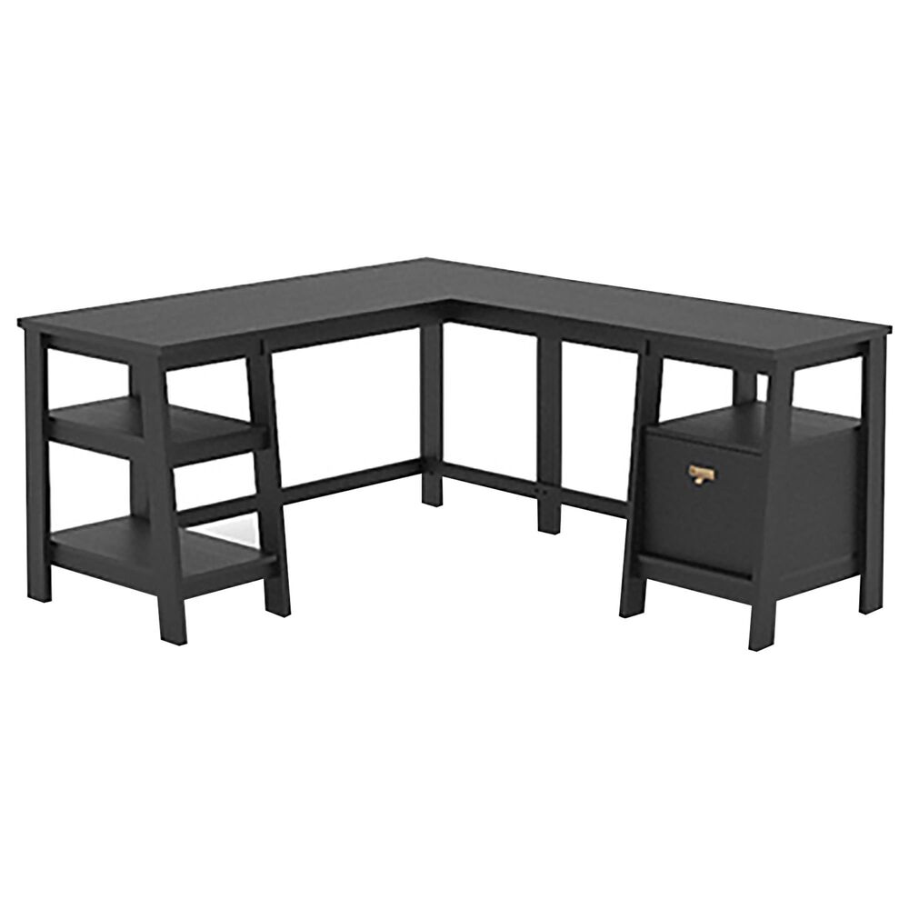 Sauder Trestle L-Desk in Raven Oak, , large