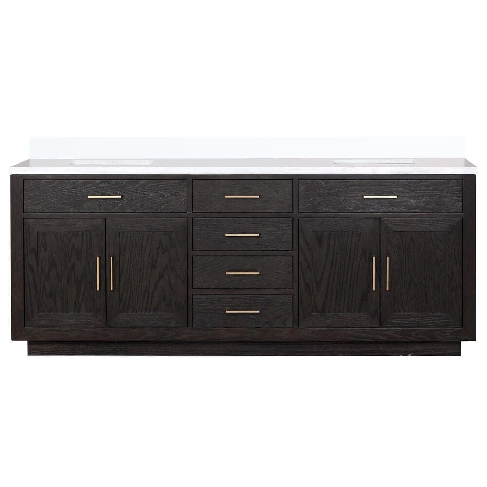 Lexora Home Abbey 84&quot; Double Bathroom Vanity in Black Oak with 2 cm White Quartz Top and Rectangular Sinks, , large